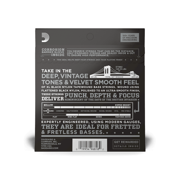 D'Addario ETB92 Set Bass Tape-Wound 50-105 Long Scale Strings