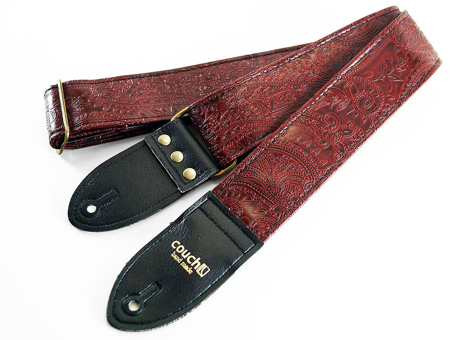 Couch Paisley Oxblood Guitar Strap With Custom Bronze Hardware - L089